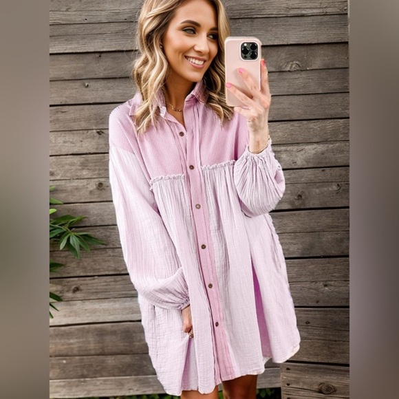Dresses & Skirts - Buttoned Collared Neck Dropped Shoulder Mini Dress